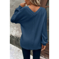 Real Teal V Neck Textured Long Sleeve Top
