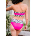Pink Leopard Print Trim Bandeau Bikini