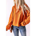 Orange Casual Button Solid Patchwork Trim Hoodie