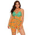 Orange Blue Cute Polka Dot Print 2pcs Tankini Plus Size Swimsuit