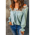Green Lace Hollow-out Scalloped Neck Blouse