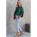 Green Heathered Knit Drop Shoulder Puff Sleeve Sweater