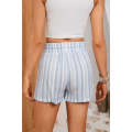 Sky Blue Vertical Stripes Print Shorts with Pockets