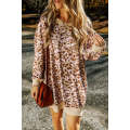 Parchment Leopard Print Side Pockets Long Sleeve Mini Dress