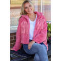 Pink Fringed Full Zipper Fleece Jacket