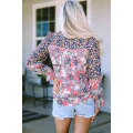 Multicolor Mix Floral Balloon Sleeve Ruffled Cuff Blouse