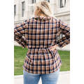 Yellow Yellow Plaid Print Button-up Turn Down Collar Plus Size Coat