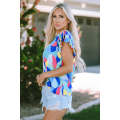 Multicolor Abstract Print Stitching Ruffle Sleeve Blouse