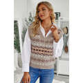 Khaki Tribal Print V Neck Knitted Sweater Vest