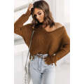 Brown Tainted Love Cotton Distressed Sweater