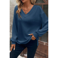 Real Teal V Neck Textured Long Sleeve Top