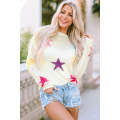White Colorful Star Pattern Loose Sweater