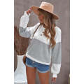 Gray Buttons Pullover Colorblock Sweatshirt