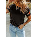 Black Floral Embroidered Round Neck Short Sleeve T Shirt