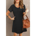 Black Sheer Striped Short Sleeve Flare T-shirt Mini Dress