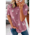 Pink Dandelion Print Crew Neck T-shirt