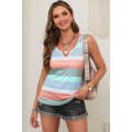 Green Striped Color Block Notched Neck Tank Top