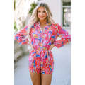 Multicolor Bold Graffiti Print Shirt Button Romper