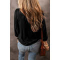 Black Solid Color 3/4 Sleeve Round Neck Blouse