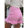 Pink Frayed Edge Mid Rise Denim Shorts