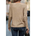 Pale Khaki Solid Ruched Raglan Sleeve Knit Top