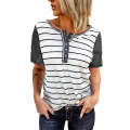 White Striped Colorblock Buttons T Shirt