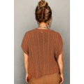 Chestnut Crew Neck Cable Knit Short Sleeve Sweater