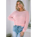 Pink Knitted Eyelets Round Neck Long Sleeve Top