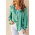 Green Flounce Sleeve Square Neck Button-Up Shirt