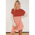 Clay Red Colorblock Corded Long Sleeve Mini Dress