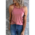Pink Solid Color Crew Neck Tank Top