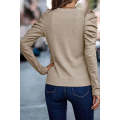 Khaki Buttoned Puff Long Sleeve Sheath Top