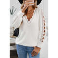 White Lace Splicing V Neck Pullover Sweater