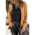 Brown Zip-Up Pocket Drawstring Hoodie Jacket