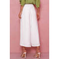 White Buttons Cropped Wide Leg Pants