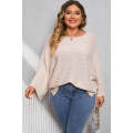 Apricot Plus Size Exposed Seam Bracelet Sleeve Ribbed Top
