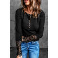 Black Crochet Lace Hem Sleeve Button Top