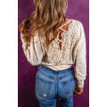 Oatmeal Lace-up Crochet Open Back Ribbed Top