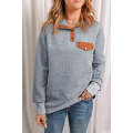 Gray Quilted Snaps Stand Neck Pullover Sweatshirt with Fake Front Pocket