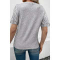 Gray Ribbed Splicing Sleeve Round Neck T-shirt