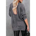 Gray Waffle Knit Side Slit Pullover Top