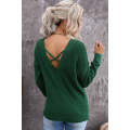 Green Cross Back Hollow-out Sweater