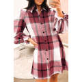 Plaid Pattern Collared Neck Ruffled Sleeve Shirt Dress