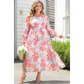 Multicolor Tropical Palm Print Tie High Waist Plus Size Maxi Dress