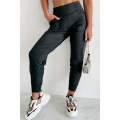Black Exposed Seam High Waist Pocketed Joggers