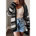 Black Colorblock Textured Knit Buttoned Cardigan