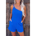 Blue One Shoulder Invisible Zip Side Pocketed Romper