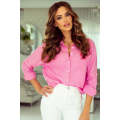 Pink Solid Color Turn-down Collar Chest Pocket Shirt
