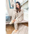 Printed Leopard Long Sleeve Top Drawstring Joggers Lounge Outfit