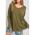 Green Raw Seam Mineral Washed Long Sleeve Top